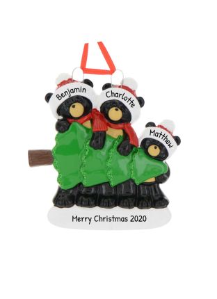 Personalized Bear Tree Shopping Family of 3 Christmas Ornament