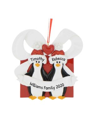 Personalized Penguin Couple Christmas Tree Ornament