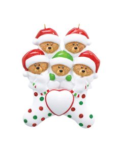 Personalized Bear Stocking Family of 5 Christmas Tree Ornament