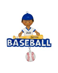 Personalized African American Baseball Boy Christmas Tree Ornament
