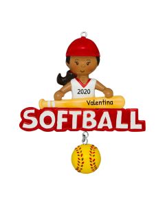 Personalized African AmericanSoftball Girl Christmas Tree Ornament