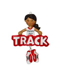 Personalized African American Track Christmas Tree Ornament Female 