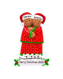 Personalized African American Pajama Family of 2 Christmas Tree Ornament 