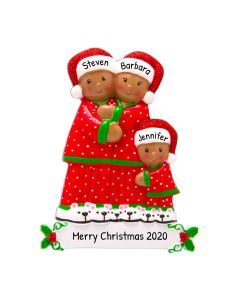 Personalized African American Pajama Family of 3 Christmas Tree Ornament 