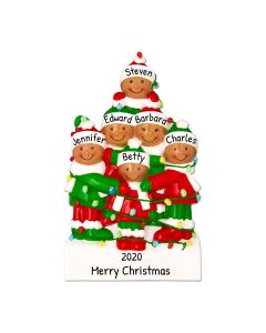 Personalized African American Family of 6 Tangled in Lights Christmas Tree Ornament 