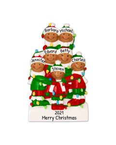 Personalized African American Family of 7 Tangled in Lights Christmas Tree Ornament 