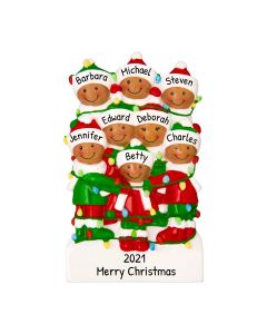 Personalized African American Family of 8 Tangled in Lights Christmas Tree Ornament 