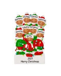 Personalized African American Family of 9 Tangled in Lights Christmas Tree Ornament 