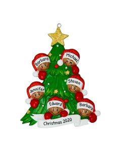 Personalized Christmas Tree with African American Faces Family of 6 Ornament 