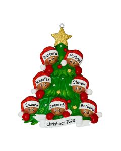 Personalized Christmas Tree with African American Faces Family of 7 Ornament 