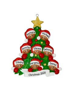 Personalized Christmas Tree with African American Faces Family of 8 Ornament 