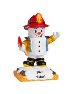 Personalized Marshmallow Fireman Christmas Tree Ornament 