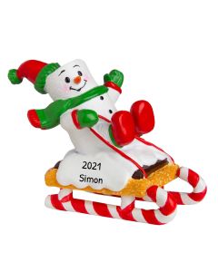Personalized Marshmallow Child on Sled Christmas Tree Ornament