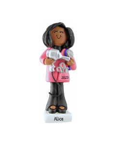 Personalized Hairdresser Christmas Tree Ornament Brunette African American