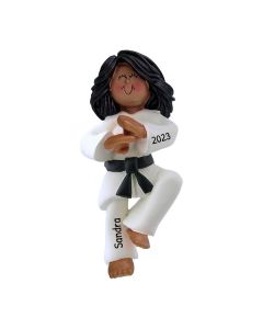 Personalized Karate Girl Christmas Tree Ornament Brunette African American