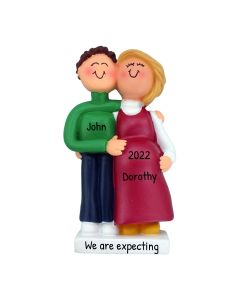 Personalized Pregnant Couple Christmas Ornament Blonde 