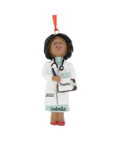 Personalized Doctor Christmas Tree Ornament Female Brunette African American
