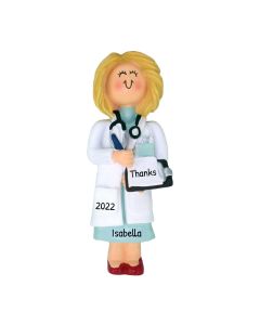 Personalized Doctor Christmas Tree Ornament Female Blonde Caucasian 