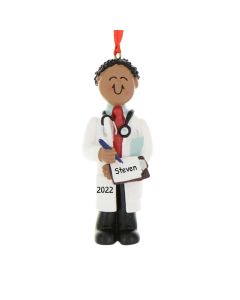 Personalized Doctor Christmas Tree Ornament Male African American Brunette