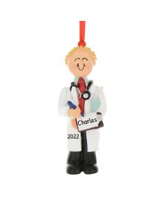 Personalized Doctor Christmas Tree Ornament Male Caucasian Blonde