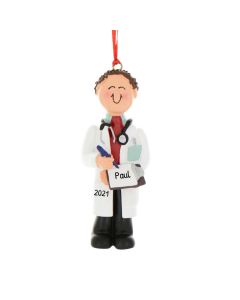 Personalized Doctor Christmas Tree Ornament Male Caucasian Brunette