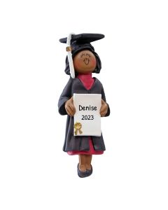 Personalized New Graduate Girl Christmas Tree Ornament Female Brunette African American