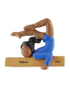 Personalized Gymnast Girl Christmas Tree Ornament Female Brunette African American