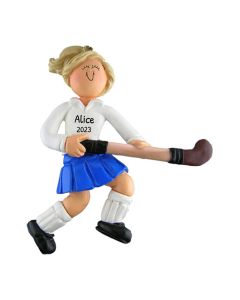 Personalized Field Hockey Team Player Girl Christmas Tree Ornament Blonde