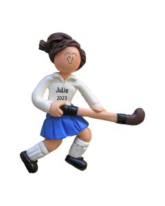 Personalized Field Hockey Team Player Girl Christmas Tree Ornament Brunette