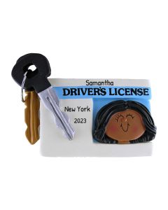 Personalized Driver's License Girl Christmas Tree Ornament Brunette African American