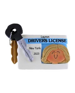 Personalized Driver's License Girl Christmas Tree Ornament Blonde Caucasian 