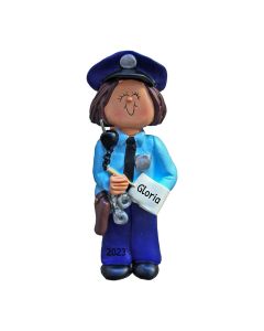 Personalized Police Officer Christmas Tree Ornament Female Caucasian Brunette