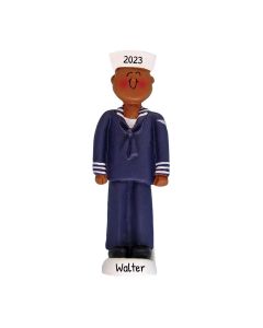 Personalized Navy Christmas Tree Ornament African American