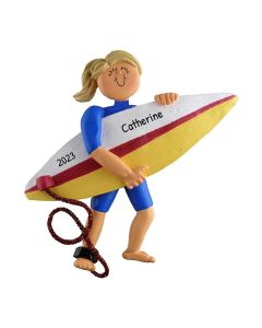 Personalized Surfer Christmas Tree Ornament Female Blonde 