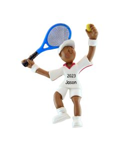Personalized Tennis Girl Christmas Ornament Male Brunette African American 