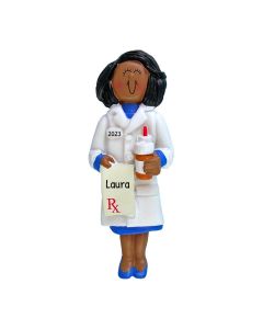 Personalized Pharmacist Christmas Tree Ornament Female Brunette African American 