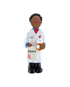 Personalized Pharmacist Christmas Tree Ornament Male Brunette African American 