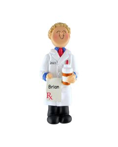 Personalized Pharmacist Christmas Tree Ornament Male Blonde Caucasian