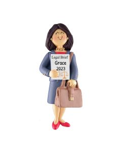 Personalized Lawyer Christmas Tree Ornament Female Brunette