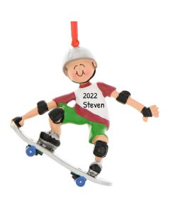 Personalized Skateboarder Boy Christmas Tree Ornament Caucasian