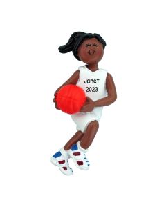 Personalized Basketball Team Girl Christmas Tree Ornament Brunette African American