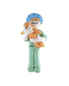 Personalized Obstetrician Midwife New Father Christmas Tree Ornament Caucasian
