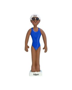Personalized Swimmer Christmas Tree Ornament Female African American