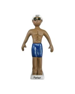 Personalized Swimmer Christmas Tree Ornament Male African American