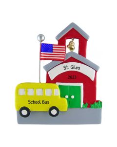 Personalized Schoolhouse with Bus Ornament 