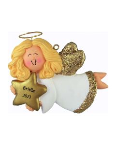 Personalized Angel with Star Christmas Tree Ornament FemaleCaucasian Blonde