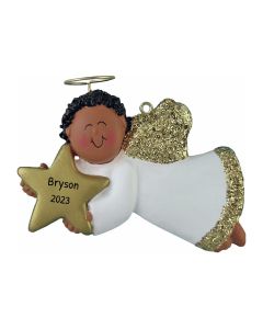Personalized Angel with Star Christmas Tree Ornament Male African American Brunette