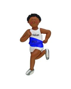 Personalized Runner Christmas Tree Ornament Male African American Brunette