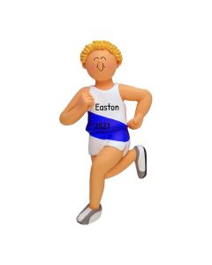 Personalized Runner Christmas Tree Ornament Male Caucasian Blonde