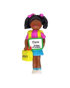 Personalized First Day of School Christmas Tree Ornament Female Brunette African American